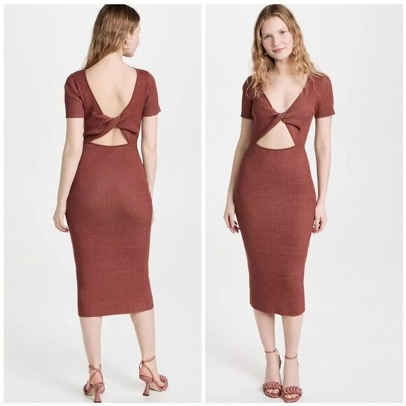 Naadam Ribbed Reversible Twist Knit Midi Dress Brick Womens Size Small - Picture 1 of 8